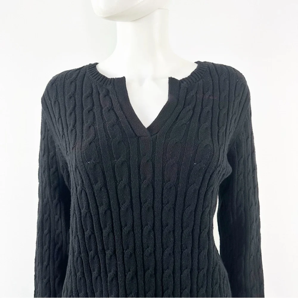 Charter Club Black Cable Knit Sweater Size 1X Casual Classic Winter Preppy NEW - Picture 2 of 10